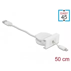   Delock Easy 45 modul USB 2.0 behúzhatós kábel A-típusú USB - 8 tűs Lightning anya fehér (DL-81331)