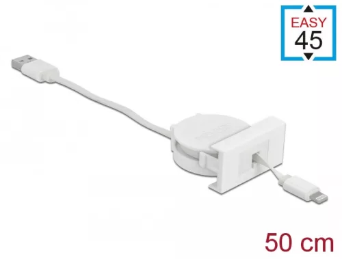 Delock Easy 45 modul USB 2.0 behúzhatós kábel A-típusú USB - 8 tűs Lightning anya fehér (DL-81331)