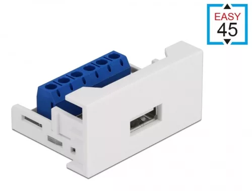Delock Easy 45 modulos USB 2.0 A-típusú anya csatlakozó   sorkapocs 22,5 x 45 mm-es (DL-81343)