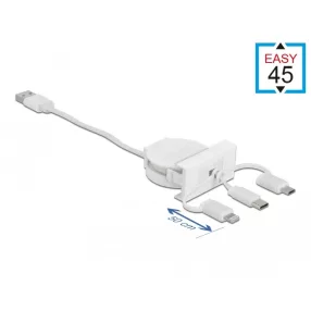   Delock Easy 45 modulos USB 2.0 3 az 1-ben behúzható kábel, A-típusú USB - USB-C , Micro USB és light (DL-81375)