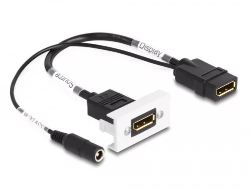 Delock Easy 45 DisplayPort 4K 60 Hz modul DC töltéssel 2,1 x 5,5 mm és rövid kábel, 22,5 x 45 mm (DL-81385)