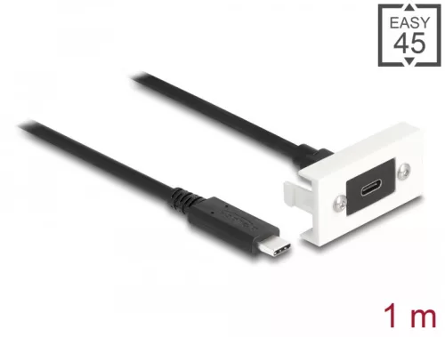 Delock Easy 45 modul SuperSpeed USB 10 Gbps (USB 3.2 Gen 2) USB Type-C  anya - USB Type-C  apa rövid kábellel, 22,5 x 45 mm (DL-81386)