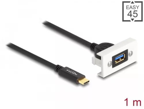 Delock Easy 45 modul SuperSpeed USB 10 Gbps (USB 3.2 Gen 2) A-típusú USB anya - USB Type-C  apa rövid kábellel, 22,5 x 45 mm (DL-81388)