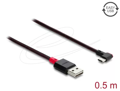 Delock EASY-USB 2.0 kábel A-típusú csatlakozódugó - USB Type-C  csatlakozódugó, ívelt bal / jobb, 0,5 m, fekete