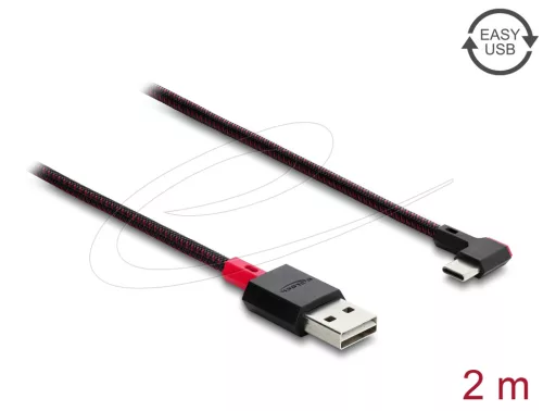 Delock EASY-USB 2.0 kábel A-típusú csatlakozódugó - USB Type-C  csatlakozódugó, ívelt bal / jobb, 2 m, fekete