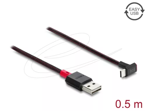 Delock EASY-USB 2.0 kábel A-típusú csatlakozódugó - USB Type-C  csatlakozódugó, ívelt felfelé / lefelé, 0,5 m, fekete