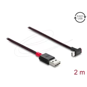   Delock EASY-USB 2.0 kábel A-típusú csatlakozódugó - USB Type-C  csatlakozódugó, ívelt felfelé / lefelé, 2 m, fekete