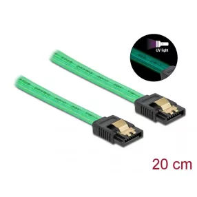   Delock 6 Gb/s SATA kábel UV fényhatással zöld színű, 20 cm (DL-82017)