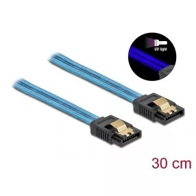   Delock 6 Gb/s SATA kábel UV fényhatással kék színű, 30 cm (DL-82127)