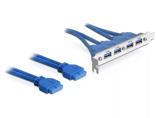 Delock Slot bracket USB 3.0 tűs fejléc 19 tűs 2 x belső > 4 x USB 3.0-A anya külső (DL-82974)