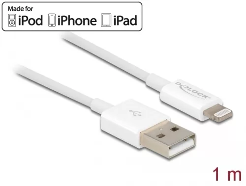 Delock USB adat- és töltőkábel iPhone , iPad  és iPod  készülékhez fehér 1 m (DL-83000)