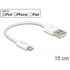   Delock USB adat- és töltőkábel iPhone , iPad  és iPod  készülékhez fehér 15 cm (DL-83001)