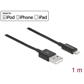   Delock USB adat- és töltőkábel iPhone , iPad  és iPod  készülékhez fekete 1 m (DL-83002)