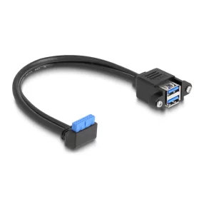   Delock Kábel USB 5 Gbps tűfejes anya 90 -ban hajlított végződéssel és 2 db.-os beépített USB 5 Gbps A-típusú anya végződéssel 50 cm (DL-83007)