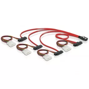   Delock mini SAS 36 tűs - 4db SAS 29 tűs kábel (SFF 8087 - 4db SFF 8482 + táp) 50cm (DL-83059)