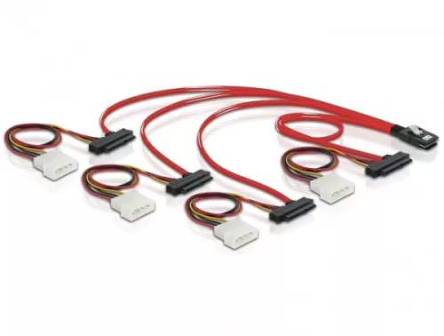 Delock mini SAS 36 tűs - 4db SAS 29 tűs kábel (SFF 8087 - 4db SFF 8482 + táp) 50cm (DL-83059)