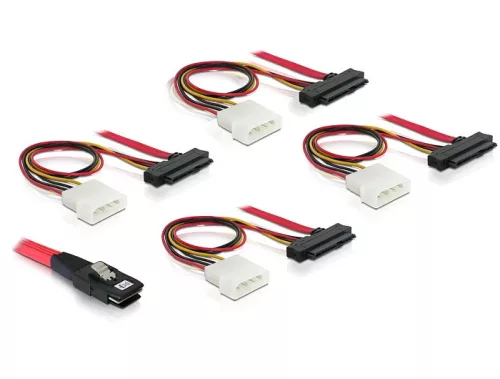 Delock mini SAS 36pin - 4x SAS 29pin (SFF 8087 > 4x SFF 8482 + táp) kábel, 100 cm (DL-83146)