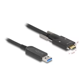   Delock Aktív optikai kábel USB 10 Gbps-A apa - USB Type-C  apa csatlakozó csavarokkal az oldalain, 10 m (DL-83206)