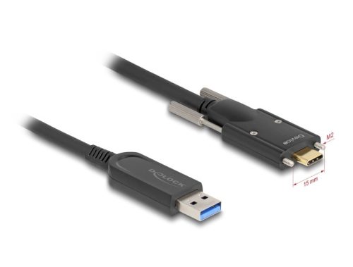Delock Aktív optikai kábel USB 10 Gbps-A apa - USB Type-C  apa csatlakozó csavarokkal az oldalain, 10 m