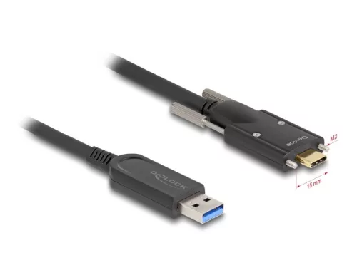 Delock Aktív optikai kábel USB 10 Gbps-A apa - USB Type-C  apa csatlakozó csavarokkal az oldalain, 10 m (DL-83206)