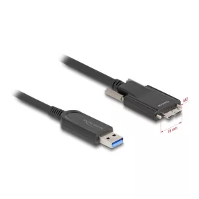   Delock Aktív optikai kábel USB 10 Gbps-A apa > USB 10 Gbps Micro-B Típusú dugó csavarokkal ellátott 10 m (DL-83213)
