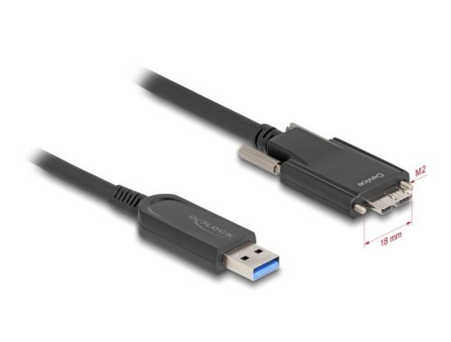 Delock Aktív optikai kábel USB 10 Gbps-A apa > USB 10 Gbps Micro-B Típusú dugó csavarokkal ellátott 10 m