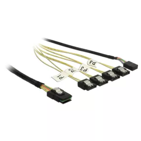   Delock Kábel Mini SAS SFF-8087 > 4 x 7 tus SATA fordított + oldalsáv, 1 m (DL-83319)