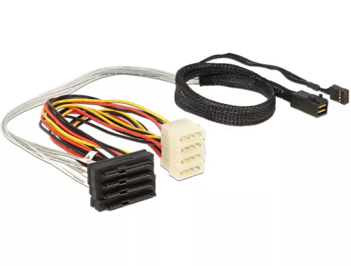 Delock Mini SAS HD x 4 SFF 8643 apa > 4 x SAS 29 Pin SFF 8482 anya kábel, 0,5 m (DL-83390)
