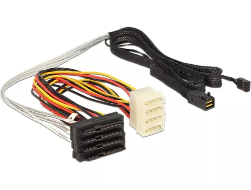Delock Mini SAS HD x 4 SFF 8643 apa > 4 x SAS 29 Pin SFF 8482 anya kábel, 1 m (DL-83391)
