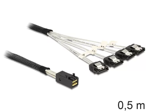 Delock Mini SAS HD x 4 SFF 8643 apa > 4 x SATA 7 Pin anya kábel, 0,5 m (DL-83392)