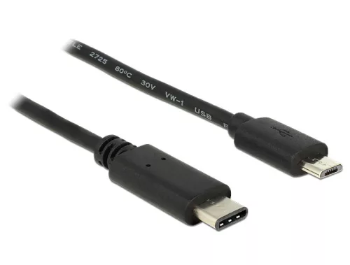 Delock Kábel USB C típus 2.0 dugó > USB 2.0 Micro-B típusú dugó 1 m fekete (DL-83602)