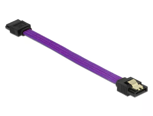 Delock SATA kábel 6 Gb/s 10 cm egyenes / egyenes fém lila Prémium (DL-83688)