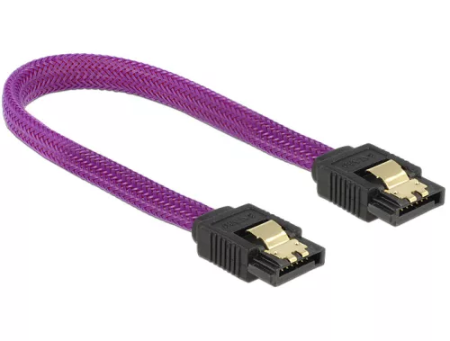 Delock SATA kábel 6 Gb/s 20 cm egyenes / egyenes fém lila Prémium (DL-83689)