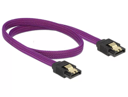 Delock prémium SATA Kábel 6 Gb/s 50 cm egyenes/egyenes metál, Lila (DL-83691)