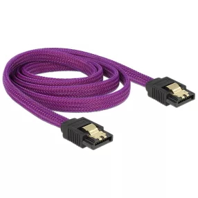   Delock SATA kábel 6 Gb/s 100 cm egyenes / egyenes fém lila Prémium (DL-83692)