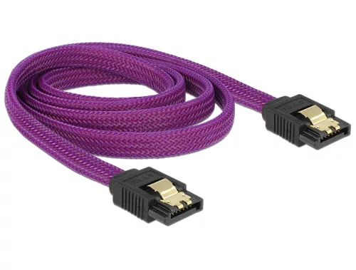 Delock SATA kábel 6 Gb/s 100 cm egyenes / egyenes fém lila Prémium (DL-83692)