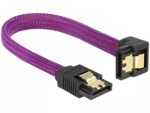 Delock SATA kábel 6 Gb/s 10 cm lefelé / egyenes fém lila Prémium (DL-83693)