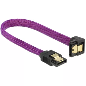   Delock SATA kábel 6 Gb/s 20 cm lefelé / egyenes fém lila Prémium (DL-83694)