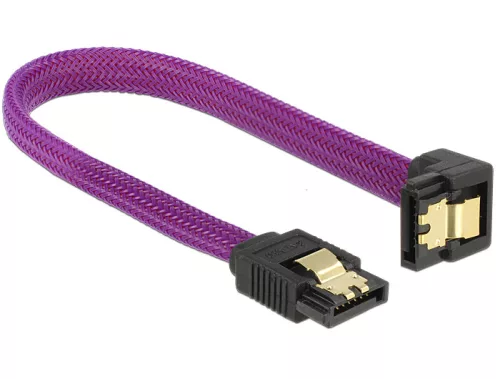 Delock SATA kábel 6 Gb/s 20 cm lefelé / egyenes fém lila Prémium (DL-83694)