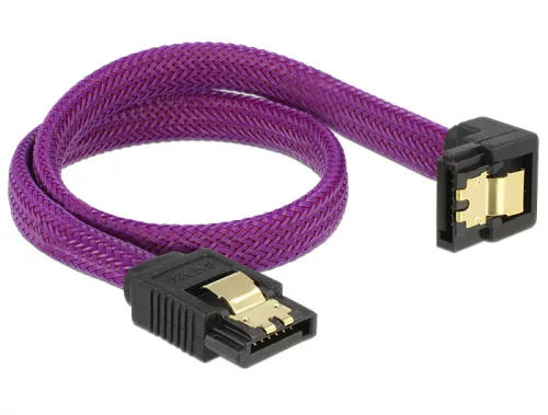 Delock SATA kábel 6 Gb/s 30 cm lefelé / egyenes fém lila Prémium (DL-83695)
