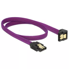  Delock SATA kábel 6 Gb/s 50 cm lefelé / egyenes fém lila Prémium (DL-83696)