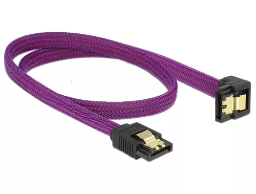 Delock SATA kábel 6 Gb/s 50 cm lefelé / egyenes fém lila Prémium (DL-83696)
