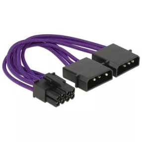   Delock tápkábel PCI Express 8 tűs apa > 2 x 4 tűs apa textil árnyékolás lila (DL-83705)