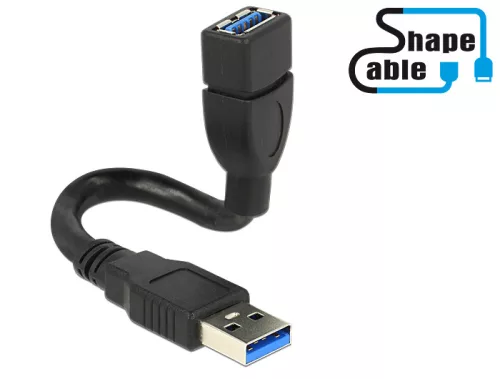 Delock kábel USB 3.0 A apa > USB 3.0 A anya ShapeCable 0,15 m (DL-83713)