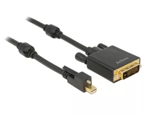 Delock Kábel mini Displayport 1.2-dugós csatlakozó csavarral > DVI-csatlakozódugó 4K aktív fekete 1m (DL-83725)