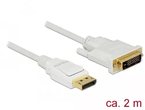 Delock Kábel Displayport 1.2 dugó > DVI 24+1 dugó passzív 2 m fehér (DL-83814)