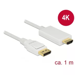   Delock Kábel Displayport 1.2 dugó > High Speed HDMI-A dugó passzív 4K 1 m fehér (DL-83817)