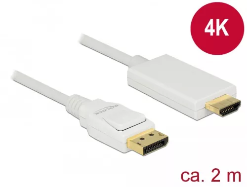 Delock Kábel Displayport 1.2 dugó > High Speed HDMI-A dugó passzív 4K 2 m fehér (DL-83818)