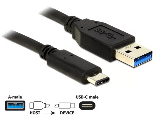 Delock Kábel USB 10 Gbps (USB 3.1, Gen 2), A típusú csatlakozódugó > USB Type-C 1m hosszú fekete (DL-83870)