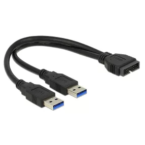   Delock kábel USB 3.0 tűs fejléc apa > 2 x USB 3.0 Type-A apa 25 cm (DL-83910)